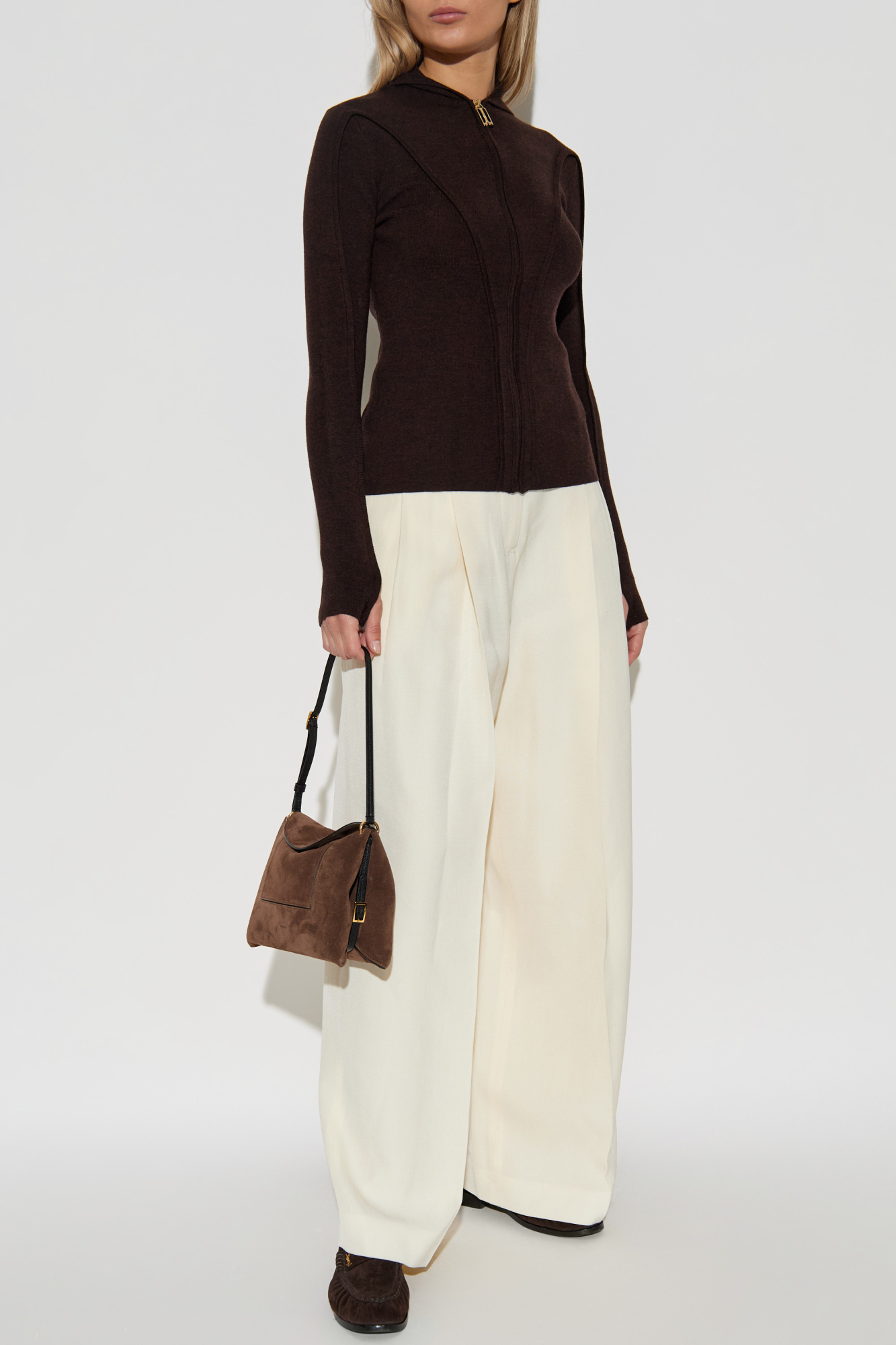 ジャケット Victoria Beckham Brown zip-up cardigan Victoria Beckham Brown zip-up cardigan – Lord & Taylor